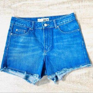 TOPSHOP Bright Blue Cut off Moto Denim Jean Shorts Size 28